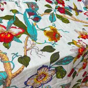 50cm*145cm Vintage Flower and Birds Pattern Linen Fabric Make Sofa Cushion Cover