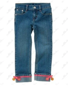 Gymboree Girls sz 12 "Growing Flowers" Ribbon Cuff Jeans Denim NWT - Picture 1 of 4
