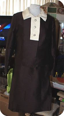  TRAJE DE VESTIR DE DISEÑO VINTAGE 60 MARRÓN NEIMAN MARCUS ESTRÁS 2 PIEZAS RETRO  Foto 1 de 3