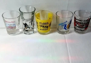 Shot Glasses Destination 5 Drinking Cup Souvenir Excellent Condition. - Picture 1 of 11