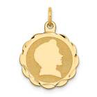14K Gold Boy Head On .011 Gauge Engravable Scalloped Disc Charm 0.6 X 0.9 In
