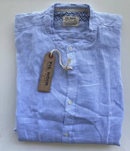 Fil Noir Hemd hellblau 100 % Leinen Rundhals Gr. 43, shaped fit neu - Bild 1 von 1