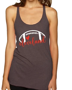 Fan Of City of Cleveland Football Red Heart Script Writing Racerback Tank Top - Picture 1 of 3