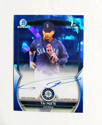 Tai Peete 2023 1st Bowman Chrome AUTO Prospect SAPPHIRE REFRACTOR 156/199 RC z1 - Image 1 of 2