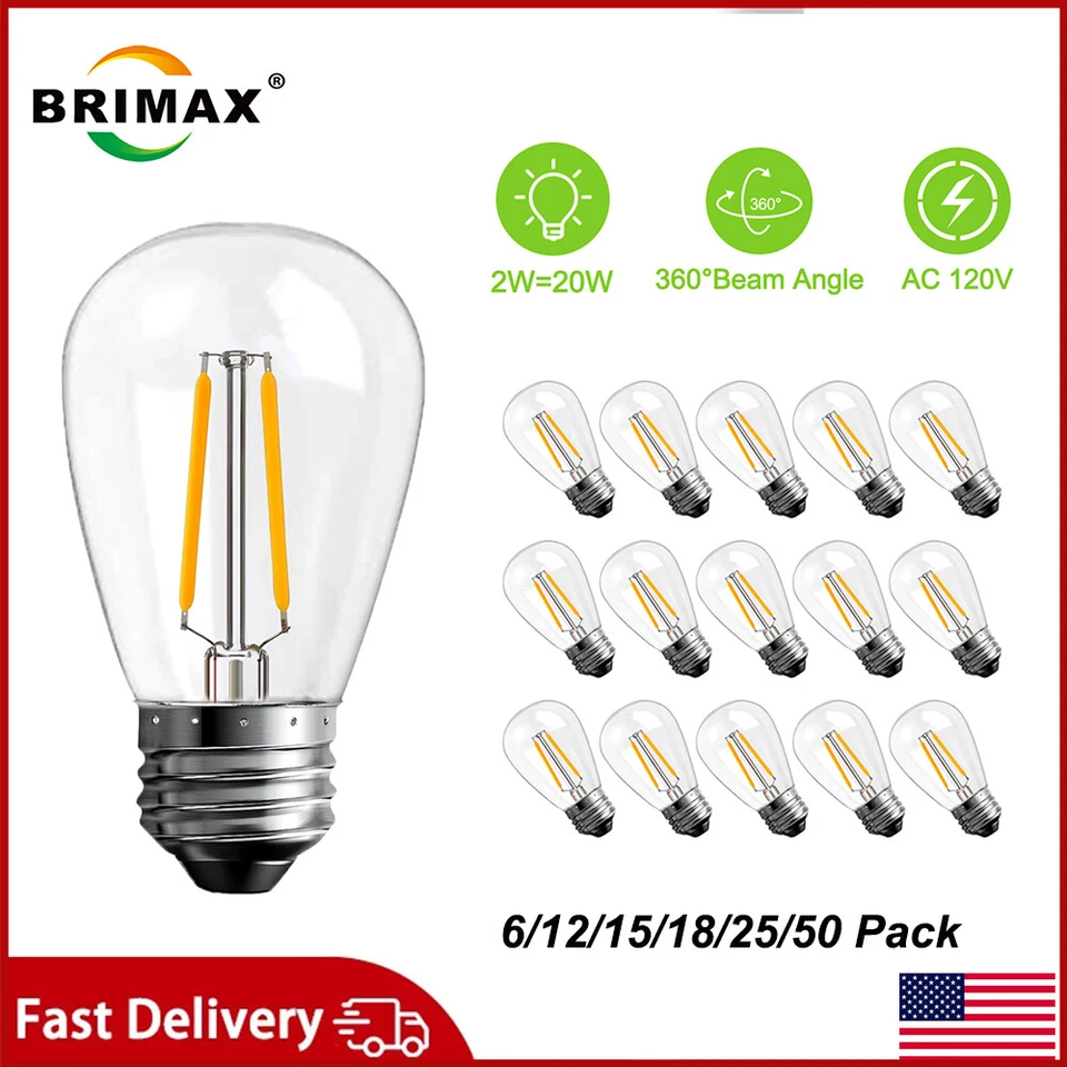 2W LED Bulb S14 E26 Replacement Shatterproof Edison Light Bulbs 20W Equivalent - Image 1 of 4