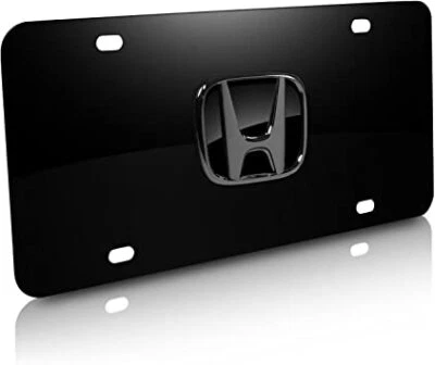 Honda Pearl Black Emblem Logo Front License Plate Frame Black Stainless Steel - Image 1 of 2