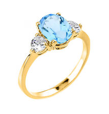 Ladies 10k Yellow Gold Blue Topaz December Birthstone 2.3mm Dainty Ring