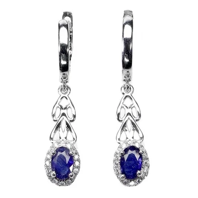Pendientes de plata de ley 925 ovalados zafiro azul 6x4 mm joyas de piedras preciosas naturales Foto 1 de 4