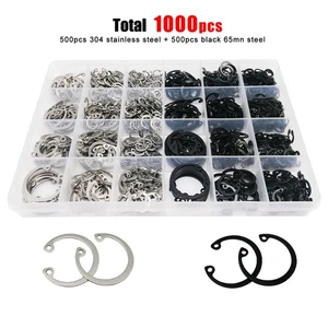1000Pcs C-Clip CirClip Retaining Snap Ring Assortment Kit Set Alloy Steel M8-M24 - Picture 1 of 6