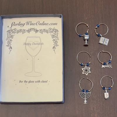 Juego de 6 dijes de copa de vino de plata de ley Janucá Janucá Judaica con cuentas Foto 1 de 4
