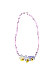 Pressed Flower Pearl Necklace ,Botanical & Beautiful!Handmade with Real Pansies - Picture 1 of 7