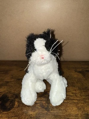 Ganz Webkinz Cat Plush Black White 8" Shaggy Stuffed Animal HM016 NO CODE Toy - Image 1 of 4