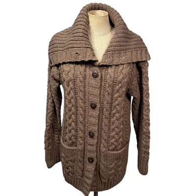 CarraigDonn Irlandés Lana Cable Tejido Chal Cárdigan Suéter Marrón Mujeres M Pescador Foto 1 de 4
