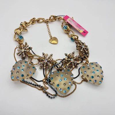 Collar Betsey Johnson Estrás Corazón Lucita Azul Copo de Nieve 16" Foto 1 de 4