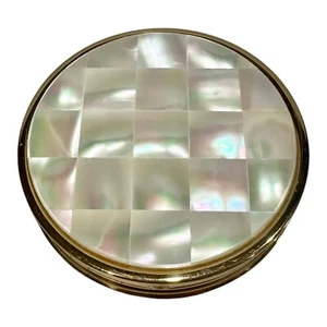 Estuche y espejo vintage Max factor crema con incrustación de madreperla tono dorado EE. UU. - Imagen 1 de 5