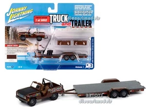 1966 FORD BRONCO BROWN & OPEN TRAILER 1/64 BY JOHNNY LIGHTNING JLSP301 B - Picture 1 of 1