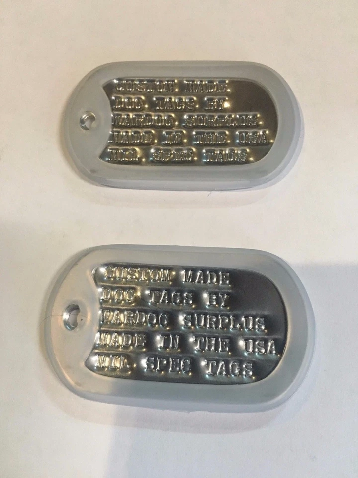 MILITARY CUSTOM ID DOG TAGS WITH CHAIN & SILENCERS OFFICIAL GI ARMY USMC SPEC  - Image 1 of 4