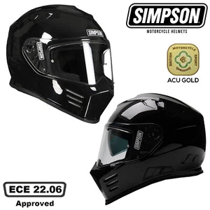 SIMPSON GHOST BANDIT VENOM HELMET ROAD LEGAL GLOSS BLACK INTERNAL VISOR UK - Picture 1 of 12