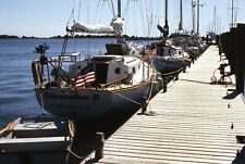 Boats Yachts Moored in Wooden Wharf Vintage 35MM Slide Photo Ropes Flags Anchor
