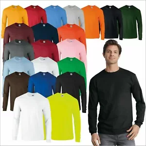 Mens Ultra Cotton Adult Long Sleeve T-Shirt Gildan Tee Classic Fit Rib Cuff Top - Picture 1 of 28