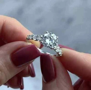 2.00Ct Round Cut Lab-Created Diamond Engagement Ring 14K White Gold Plated - Picture 1 of 4