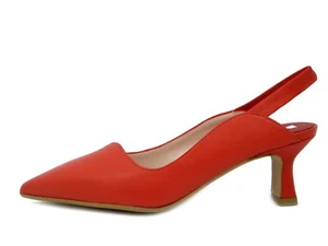 Decollete Sling Back Scarpe Donna Eleganti Rosse Pelle Tacco Medio Made in Italy - Imagen 1 de 5