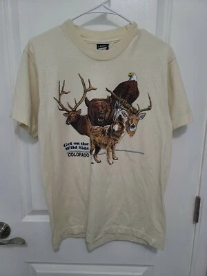 VTG Screen Stars Best Get On The Wild Side Colorado Shirt Lg Ivory Single Stitch - Image 1 of 3