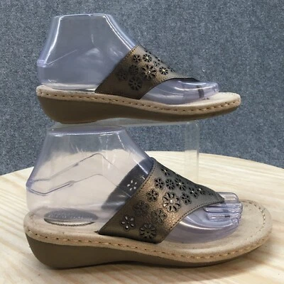 Croft & Barrow Sandals Womens 6.5M Flower Thong Heels Brown Leather Flip Flop - Image 1 of 4