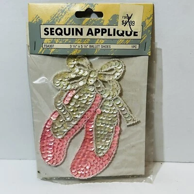 Vintage 80s 90s Sequin Sew On Patch Ballet Slippers Dancer Size Wang’s - Image 1 of 4