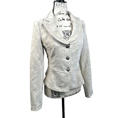 Kenar Jacket Ivory Jacquard Concho Buttons Darted Waist Western Boho Sz S - Image 1 of 4