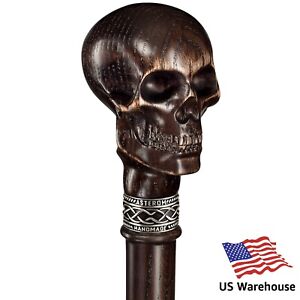 Stylish Carved Skull Cane - Cool Walking Stick - Wooden Vintage Men's Canes