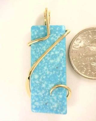 18.34ct Block Blue Turquoise Art Pendant Slice in 14k Gold Pendant - Image 1 of 4