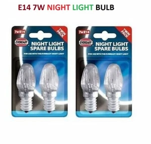 2 Packs Of 2 Eveready Night Light Replacement Spare Bulbs 7W E14& E12 Screw Cap - Picture 1 of 6