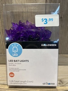 at home LED BAT HALLOWEEN LIGHTS PURPLE 10 COUNT INDOOR USE - Picture 1 of 3