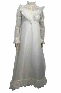 VTG Alfred Angelo Lace Victorian Wedding Gown High Neck Ruffle Sz 4 W Veil - Picture 1 of 24