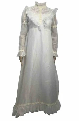 VTG Alfred Angelo Lace Victorian Wedding Gown High Neck Ruffle Sz 4 W Veil - Image 1 of 4