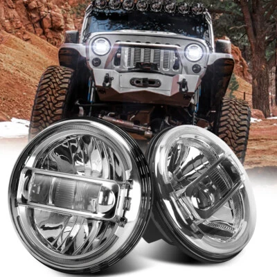 Par de faróis de LED cromados DOT 7 polegadas halo ângulo olhos para Jeep Wrangler JK TJ CJ - Imagem 1 de 4