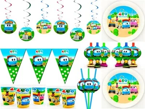Leo the Truck Happy Birthday set Blowers Banner Cups Swirls Straws Plates 7" - Picture 1 of 8