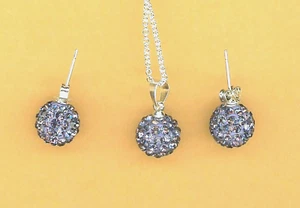 Halskette Ohrringe SET CZ Disco Shamballa Typ 3/8" mit schwarz lila LR-JD-42 - Bild 1 von 2