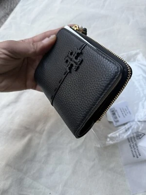 Cartera de cuero plegable Tory Burch McGraw ~NUEVA CON ETIQUETAS~ negra Foto 1 de 4