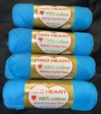 Four 2.5 oz. Skeins Vintage Red Heart-TURQUOISE-100% Cotton-Knit & Crochet Yarn - Image 1 of 4
