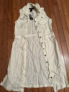 Express Women’s Regular 3/4 White Linen Button Up Sleeveless Dress NWT - Picture 1 of 3