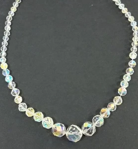 Collana Vintage Cristallo Aurora Boreale Sfaccettata Laurea Perline Trasparenti 1 Filo - Foto 1 di 8