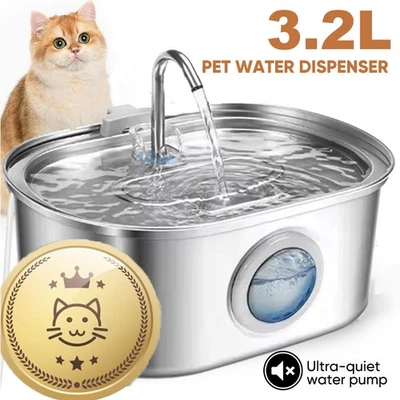 Katzenbrunnen Edelstahl Trinkbrunnen für Katze 3.2L leiser Wasserspender Katzen - Bild 1 von 4