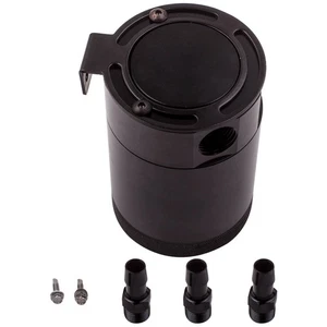 3-Port Baffled Oil Catch Can Aluminum Universal Black Catch Can Reservoir Tank - Picture 1 of 12