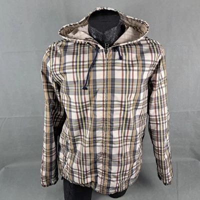 Izod Windbreaker Jacket Size Large Mens Check Plaid Full Zip Hooded Rain Coat - Image 1 of 4