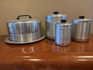 Aluminium Kuchenplatte mit Deckel & 3 Aluminium Kanister Mehl Kaffee Tee mit Deckel - Bild 1 von 16