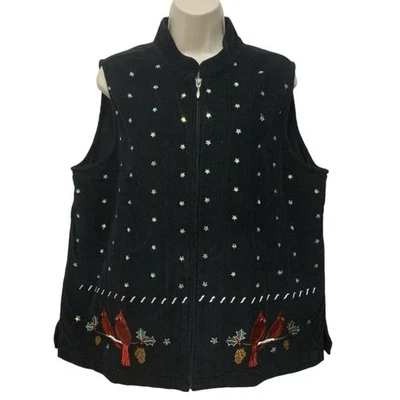 Baxter & Wells 红衣主教圣诞背心 XL 灯芯绒刺绣拉链假日 — 第 1/4 张图片