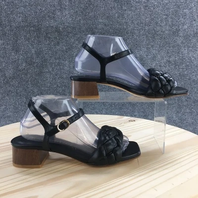 Stuart Weitzman Sandals Womens 8 B Ankle Strap Black Leather Open Toe Block Heel - Image 1 of 4