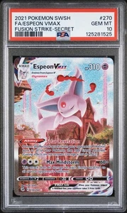 Espeon VMAX arte alternativo 270/264 Fusion Strike PSA 10 gemas como nuevo 2021 antiguo - Imagen 1 de 2